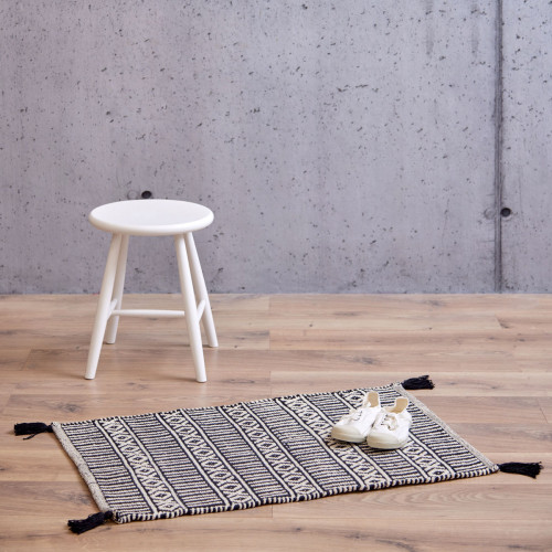 Blake Cotton Floor Mat Beige/Black