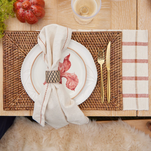 Lattice Wooden Napkin Ring - Set Of 4
