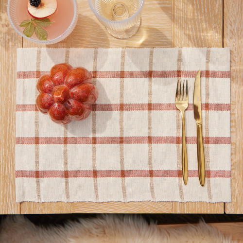 Rust Check Ribbed Placemat - Set of 6