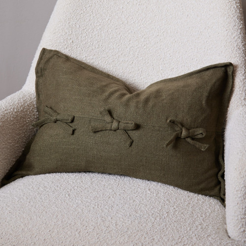 3 Bow Cushion - Moss Green