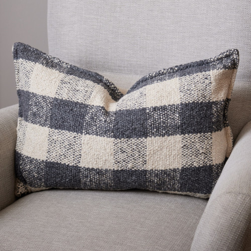 Slate Grey & Natural Check Boucle Cushion 