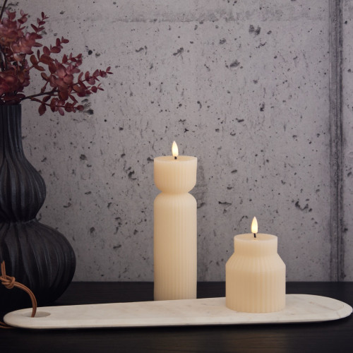 Ivory Ribbed LED Candle - Small