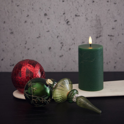 Dark Green LED Pillar Candle Set of 2 - Small