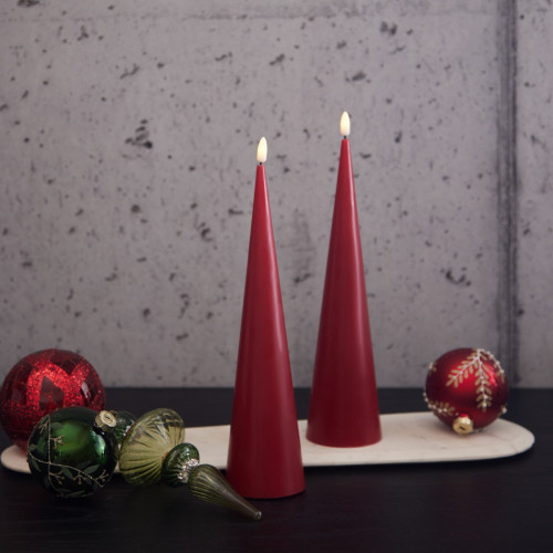 Red Led Cone Candles Set Of 2 - Large