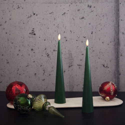 Dark Green LED Cone Candle Set of 2 - Medium