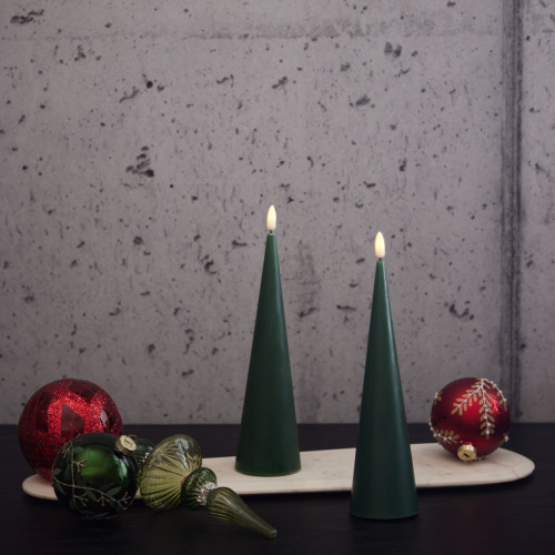 Dark Green LED Cone Candle Set of 2 - Small