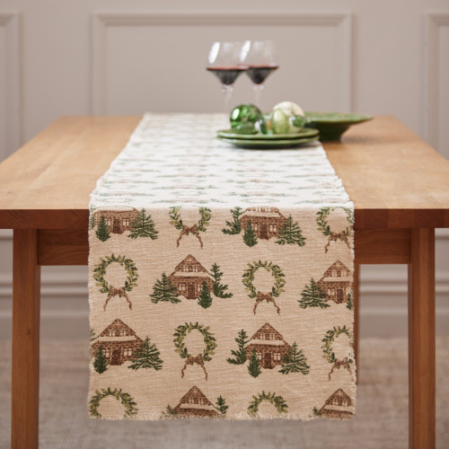 Cabin And Wreath Table Runner 