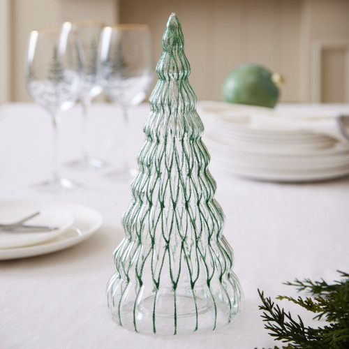 Glass Tree Decoration With Green Detailing