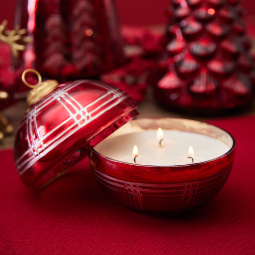 Crimson Tartan Bauble Candle