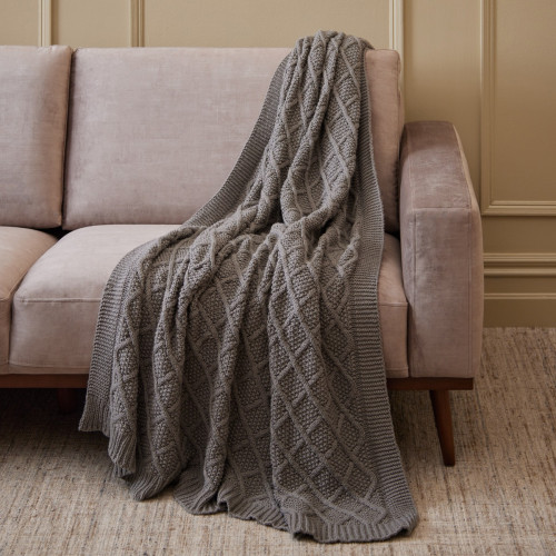 Moss Diamond Throw - Grey