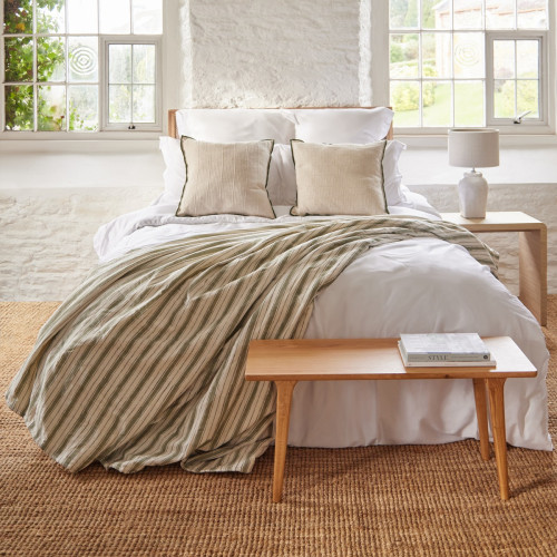 Cotton Sage Stripe Bedspread