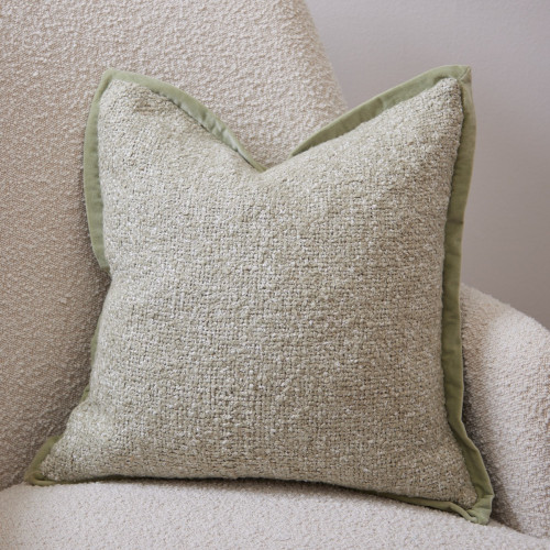 Green Boucle Cushion With Flange