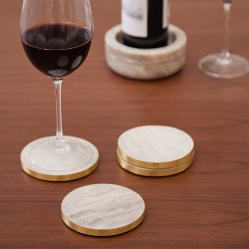 Marble And Brass Coasters - Set Of 4