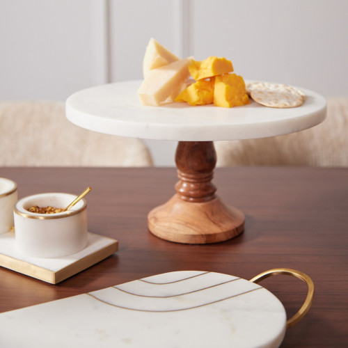 White Marble Cake Stand with Wooden Stand
