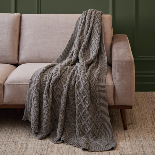 Moss Diamond Throw - Grey