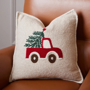 Christmas Tree Truck Boucle Cushion
