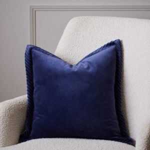 Navy Baroque Border Velvet Cushion